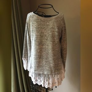 Grey Sweater with Lace Detail
